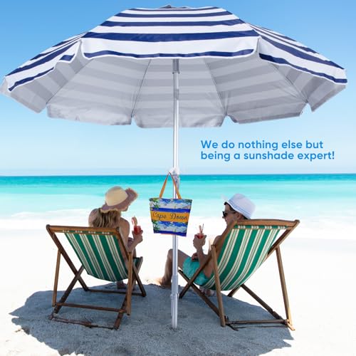 Image of Tempera Heavy Duty High Wind Beach Umbrella with Sand Anchor & Carry Bag | Patio Outdoor Umbrella with Aluminum Frame and Push Button Tilt, Ideal for Garden Lawn, UPF 60+