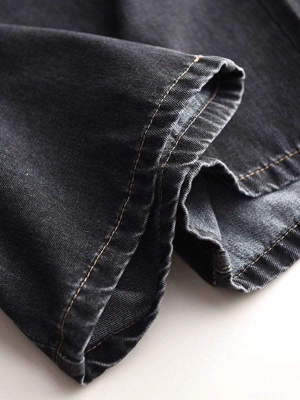 [Ellniges] 体型補正デニム 春用炒色ジーンズ ストレッチウエストデニムパンツ 直筒/ワイドレッグカット 水洗コットン素材