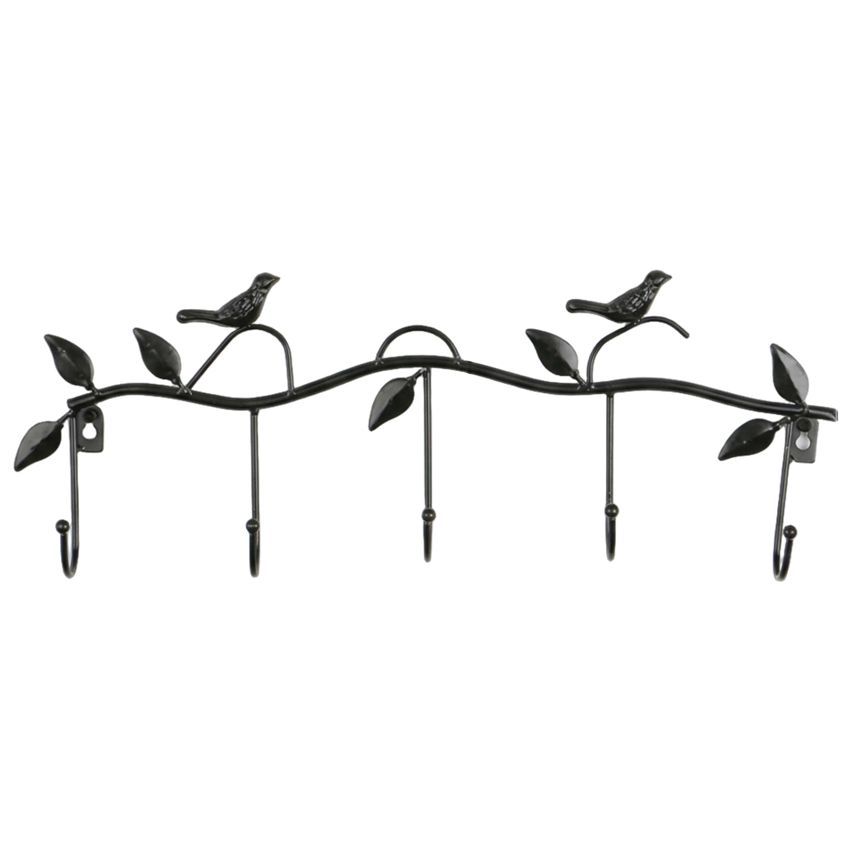 Monwssoe Coat Hooks, Vintage Key Holder with Bird and Leaf Design, Metal Wall Art Key Holder with 5 Hooks for Entryway, Rustic Coat Rack for Hanging Coats, Keys, and Bags