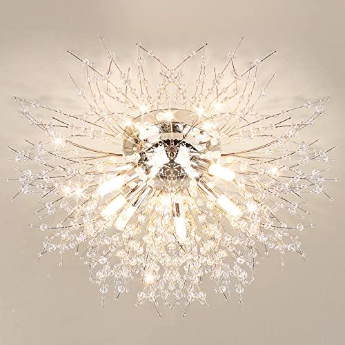 TOBUSA Crystal Ceiling Light Fixture, Modern Flush Mount Ceiling Light, Sputnik Firework Chrome Close to Ceiling Lamp for Bedroom Kitchen Living Room Entryway Hallway, G9 Sockets(Bulbs Not Included)