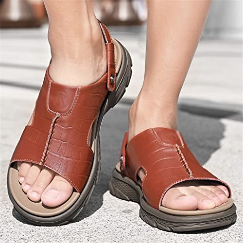 Leather Men's Sandals Beach Slippers Casual Sports Shoes Outdoor Beach Shoes(White-Patch Five-Pointed star4,39 Code)2