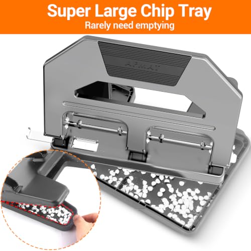 Image of AFMAT Heavy Duty 3 Hole Puncher, 50-Sheet Paper Punch Heavy Duty, 50% Reduced Effort Three Hole Punch, 10K+ Uses, Metal Hole Puncher 3 Ring w /Large Tray, Bulit-in S.S. Paper Guide HPX4(Gray)