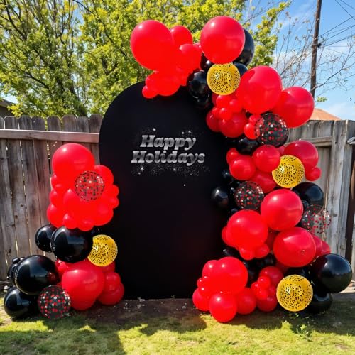 Image of Red Black Cheetah Balloons, 60Pcs 12Inch Black Red Metallic Gold and Leopard Print Balloons with Confetti Latex Balloon for Wild Animal Jungle Safari Zoo Theme Birthday Bachelorette Party Decoration