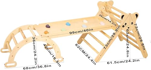 Miniatura 3 de Juego de triángulos de pikler con deslizador de diapositivas, 3 piezas para escalar, gimnasio, pickler, triángulo de madera y corazones, juego de