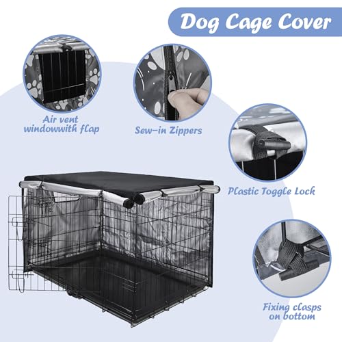 Dog Crate Cover 49 inch - Double Door, Dog Kennel Indoor, Waterproof Dog Kennel Cover with Air Vent Window, for Indoor/Outdoor Most Wire Dog Crate(Black) - Image 3