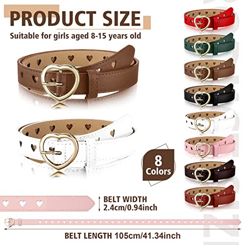 Hicarer 8 Pcs Girls Belt Size 8-15 Kids Toddler Belt Hollow Design Metal Buckle Adjustable for Jeans Dress, 8 Colors3