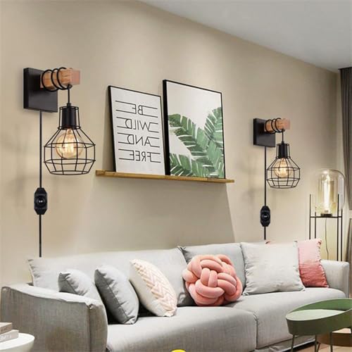 Lámpara de pared con enchufe interruptor aplique vintage negro E27 cable 7