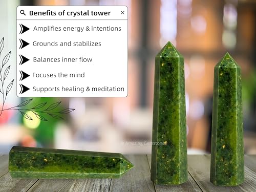 Image of Amazing Gemstone Green Jade Crystal Towers - Natural Healing Crystal Point Obelisk for Reiki Healing and Crystal Grid (2 inch to 3 inch INCH)