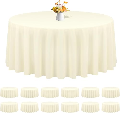 Miniatura 42 de Paquete de 4 manteles redondos blancos de 120 pulgadas – Mantel circular de poliéster para mesa redonda, resistente a las manchas y a las arrugas