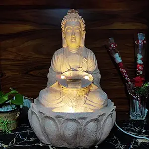 ALILA Polyresin Fiber Meditating Buddha Statue Water Fountain For Home Living Room Decor Decoration Indoor Outdoor Gifting Items, 21Inches/53Cm