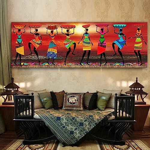 Art tribal femmes africaines peinture sur toile de qualité supérieure 40x110cm