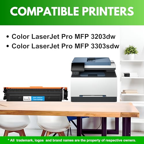 Image of 222A Compatible Toner Cartridges (with New Chip) for HP W2221A Replacement for HP Color LaserJet Pro MFP 3203dw 3303sdw Printer (222A Toner Cyan (W2221A)