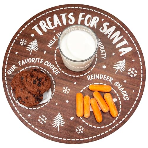 Santa Cookie Plate Wooden Christmas Eve Treats for Santa Board Santa Tray for Milk Cookies and Carrot Reindeer Snack Plate for Holiday Celebration Christmas Table Decoration Holiday Home Decor
