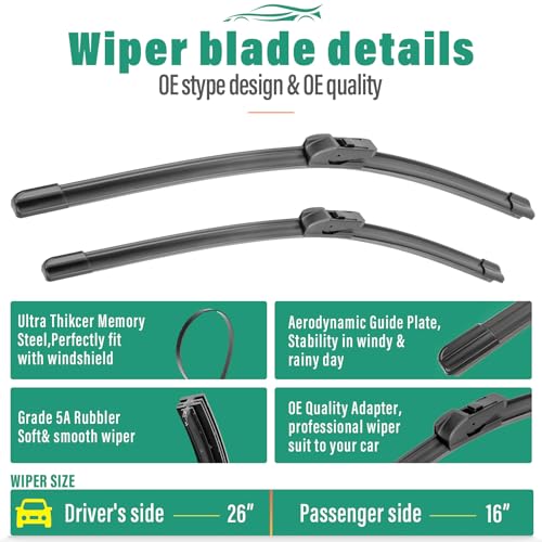 Image of 26 inch 16 inch Windshield Wiper Blades Replacement for Chevrolet Chevy Trax Buick Envista 2024 2025 2026 Original Factory Quality Front Wipers Blade Set for My Car - (Pack of 2)