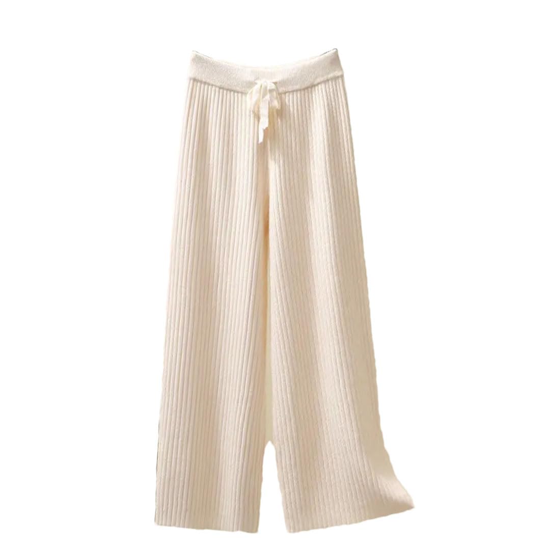Pantaloni da donna a gamba larga lavorati a maglia stile invernale a goccia allentati dritti lunghi pantaloni a vita alta pantaloni in lana tinta unita