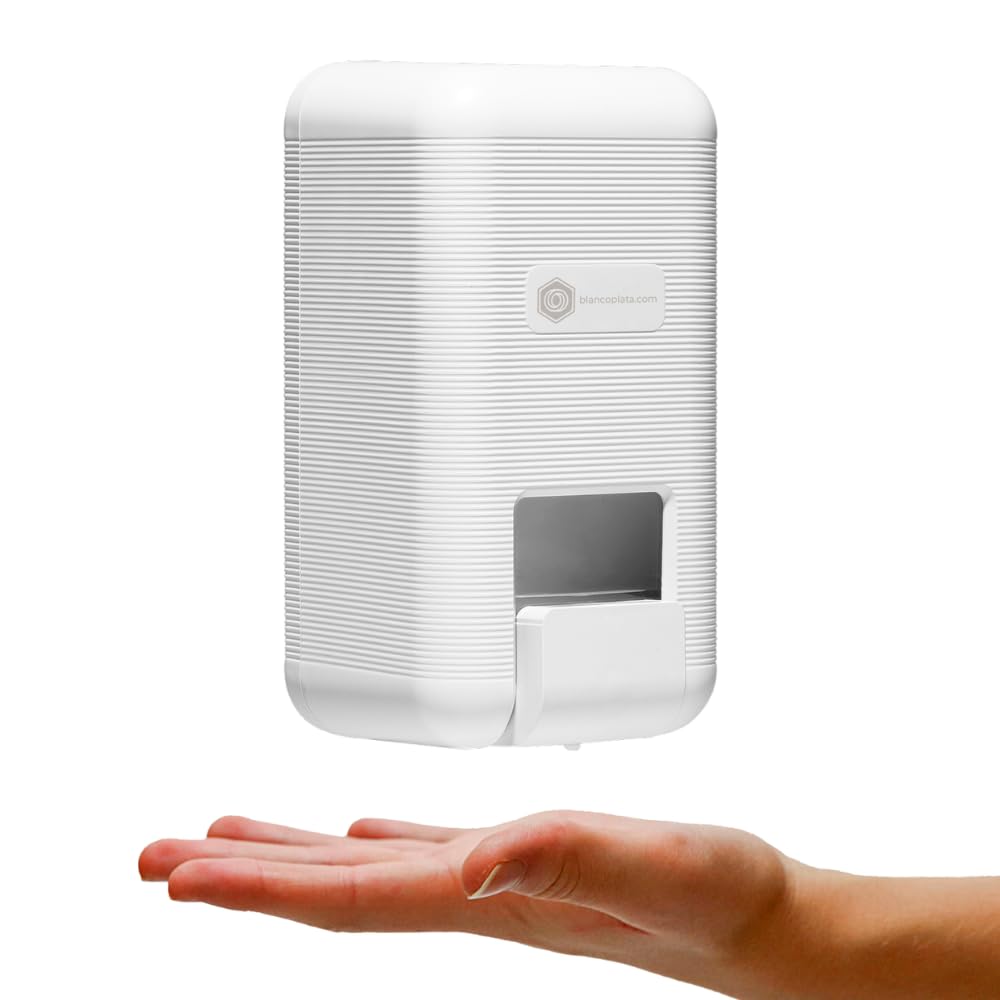 Dispensador de jabón para baño Recargable 1 litro de Capacidad con Válvula antigoteo, pulsador ergonómico, dispensador de Pared, Incluye Llave de Seguridad, Color Blanco