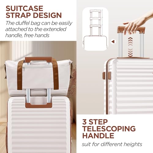 Image of SHOWKOO Suitcase Hardside Expandable Luggage Set, Suitcase with Double Spinner Wheels TSA Lock 3 Piece Set Beige White (DB /TB /24in)