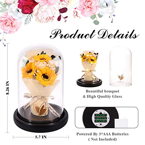 Rose Gifts for Mom,Flower Rose in Glass Dome with 2 Lighting Mode,Sunflower Gifts for Mother,Artificial Forever Flowers Xmas Birthday Gifts for Women Mom Wife Girlfriend Sister Friend - Image 4