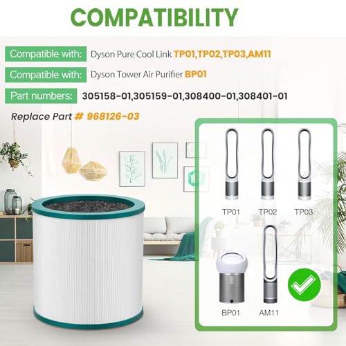 Image of Airpurifier Replacement Filter Compatible with Dyson Tower Purifier Pure Cool Link TP01, TP02, TP03, BP01, AM07, AM09, AM011 Compare to Part 968126-03