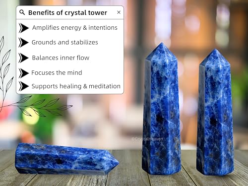 Image of Crystal Heaven Certified Sodalite Crystal Tower Obelisk Point for Chakra, Healing and Balancing - AAA Grade Original Certified Gemstone Agate for Reiki Meditation Yoga Spiritual (3-4 Inches)