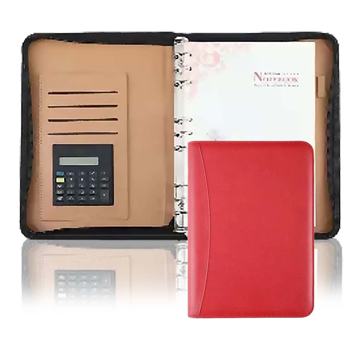 Cartella Portadocumenti Formato A4 Raccoglitore per Portfolio Padfolio a 6 Anelli con Blocco per Appunti con Cerniera Formato legale Cartella per Portfolio Professionale in Pelle PU per interviste AZ