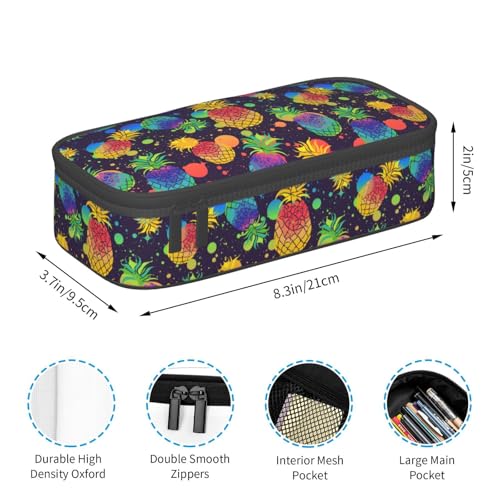 Image of Tropical Colorful Pineapple Pencil Case Big Capacity Storage Pencil Pouch Stationery Bags With Zipper Portable Pen Holder Box Organizer For Boys Student College School Office Supplies