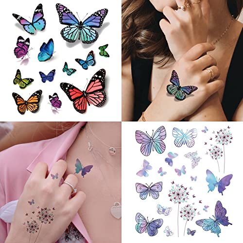 Cerlaza 3D Butterfly Tattoos Temporary, 120 Styles Butterfly Tattoos Stickers For Women And Girls, Realistic Semi Permanent Fake Tattoos For Adults, Butterfly Party Decorations #TOP4