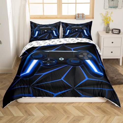 Parure de lit microfibre géométrie bleu, le cadeau idéal pour enfant et ado