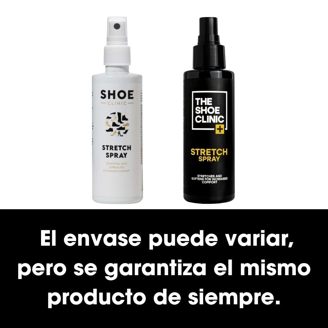 Shoe Clinic Espray ensanchador de zapatos | Para estirar y suavizar | Apto para cuero, ante, nobuk y lona | Ayuda a dar de sí el calzado rígido o estrecho | Alivia los puntos de presión | 125 ml