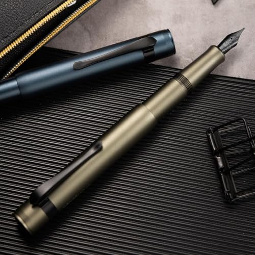 Image of Hongdian M2 Black Forest Mini Fountain Pen, Bent Nib & Sleek Shape Aluminium Short Pocket Travel Pen (Midnight Blue)