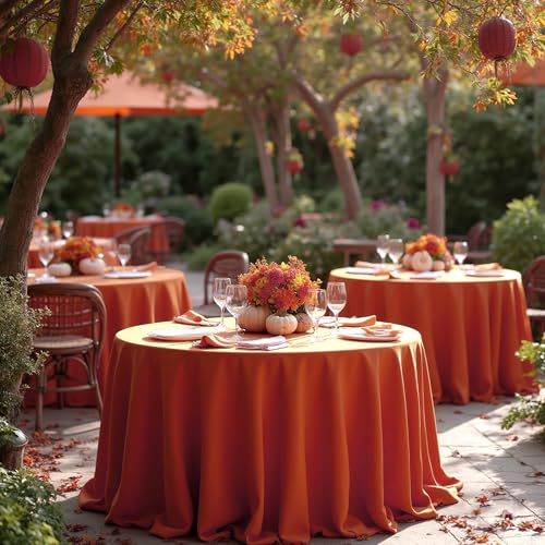 Image of sancua Thanksgiving Round Tablecloth 132 Inch Diameter, 6 Pack Rust Circle Polyester Fabric Fall Table Cloth for Holiday Party Reception, Washable Burnt Orange Table Cover (Fit 54-96 Inch Tables)