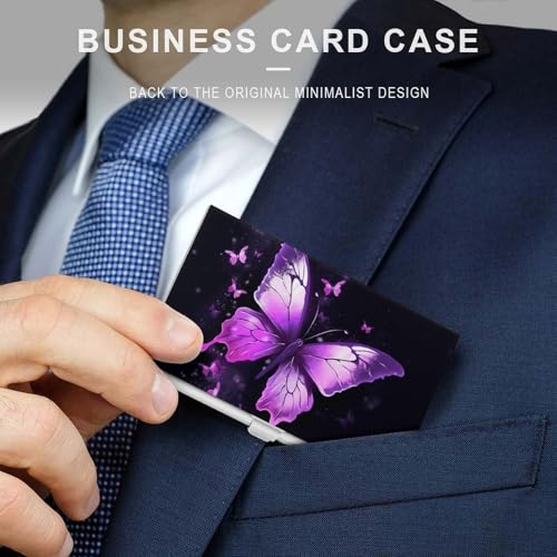 Slim Metal Business Card Holder - Butterfly Purple Aluminum Alloy Card Case with Buckle Closure, Holds 20 Cards & Cash, Professional Credit Card Size ID Holder for Men Women Gift3