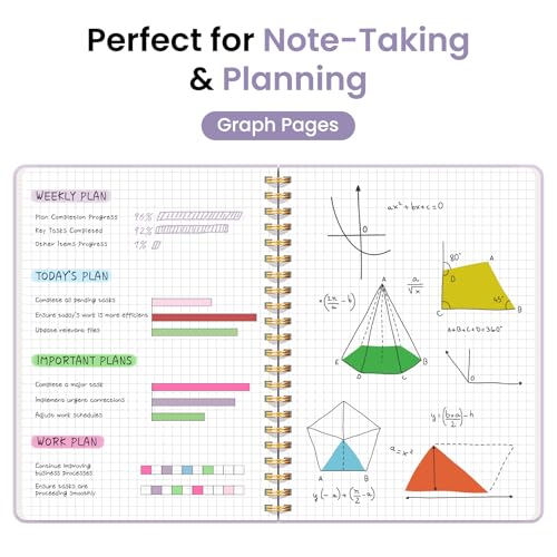 Image of Taja Graph Spiral Journal Notebook for Women & Men, 140 Pages, Graph Paper Hardcover Notebook for Planning & Tracking, Journals for Graphing, A5(5.7 inch x 7.9 inch) - Purple