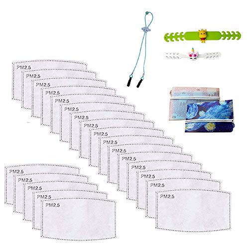 Inserto de Filtro de carbón Activado PM 2.5 de 60 Piezas, Papel de Filtro Protector reemplazable con 5 Capas, Filtro + Pieza de Almacenamiento + Gancho Ajustable + cordón (60PCS Children) Cover