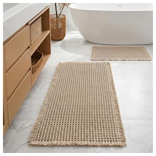 Furicher Large Waffle Bath Mat Set, Non Slip Bath Rug Set, Ultra Absorbent Bath Mats for Bathroom Decor, Extra Soft Floor Bathroom Rugs Sets 2 Piece, Washable Bath Runner Rug, Brown, 20"×47" & 16"×24"