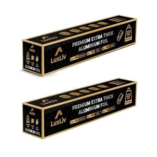100 m – 2 x LuxLiv 50 m hochwertige, strapazierfähige 20 Mikron dicke Küchenfolie, Catering, Aluminium-Blechfolie, Rolle – 30 cm breit