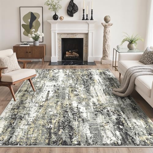 Image of BEIMO Area Rugs 5x7 for Living Room Bedroom, Modern Abstract Machine Washable Rug, Large Soft Low Pile Floor Carpet with Non Slip Backing for Dining Room, Black /Beige