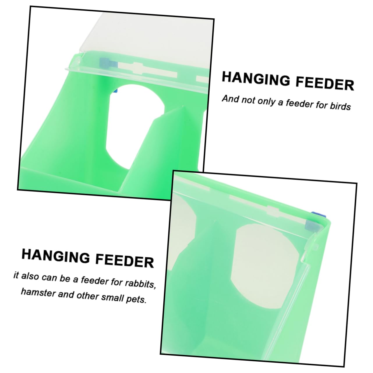 Comedero Colgante Multifuncional de Plástico Verde 3 Piezas | Jaula de Pájaros, Diseño de Doble Orificio Tapa, Apto para Aves Pequeñas, Resistente al Desgaste