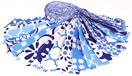 Soimoi 40Pcs Mosaic Print Cotton Precut Fabrics for Quilting Craft Strips 2.5x42inches Jelly Roll - Medium Blue - Image 3