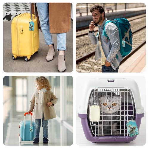 Luggage Tags for Suitcases Funny Leather Carnival Cruise Luggage Tags Cute Travel Name Tags for Cruise Ships Travel Essentials 2 Pack (Dinosaurs and Cats)3