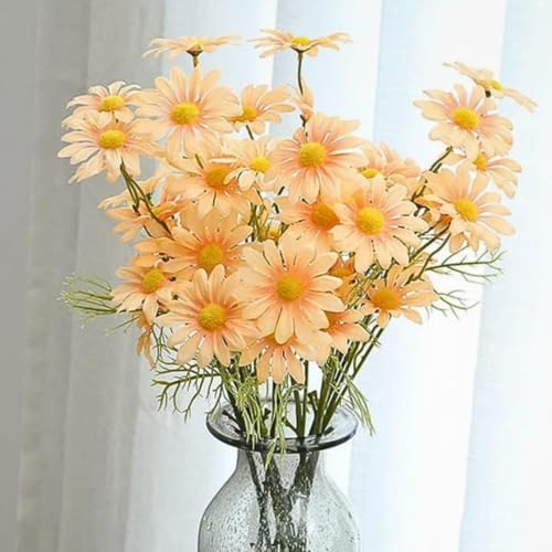 Image of SATYAM KRAFT 10 Pcs Artificial Daisy Sunflowers for Home Decor, Office, Living Room, Balcony, Wedding & Gifting | Realistic Faux Flower (Only Flower, No Vase)(Fabric) (Peach)