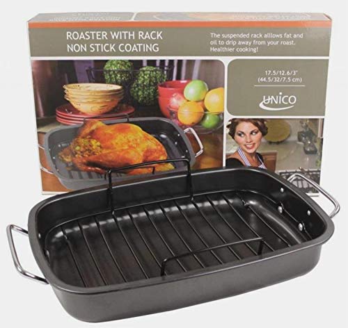 Heavy Gauge, Carbonized Steel, Commercial Kitchen Grade Non-Stick Roaster with Floating Rack