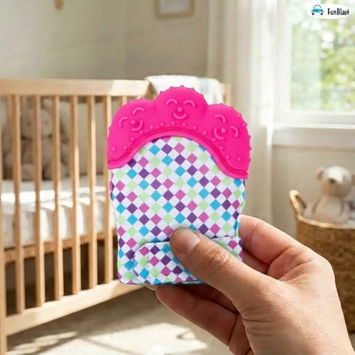 Image of FunBlast Baby Teething Mitten - Soft Silicone Teether Glove for Infants, BPA-Free, Safe & Comfortable Teething Toy for 3+ Months Babies, Toddlers, Infants (Pink)