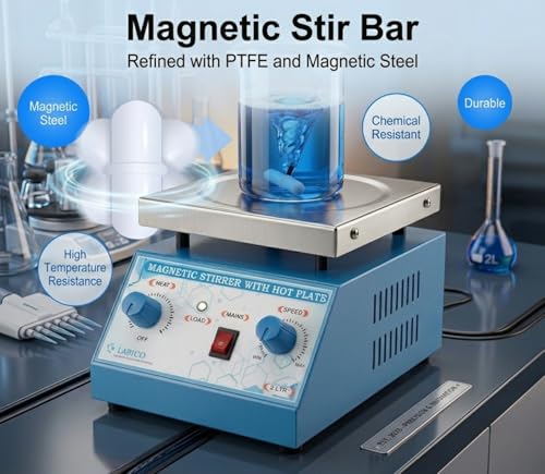 Image of Magnetic Stirrer with Hot Plate | 2L Capacity | 1500 RPM | Up to 150C Heating | Dual Function Stirring & Heating | Adjustable Manual Control | Durable Lab Equipment with 1-Year Warranty (Blue)