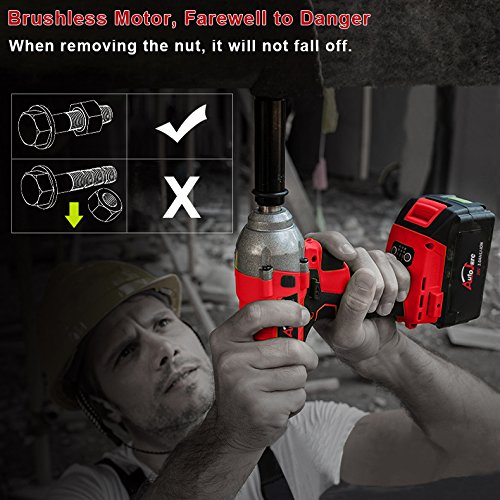 AUTOJARE Cordless Impact Wrench Kit, Brushless 20V Max / 18V Lithium-Ion 1/2 Inch Cordless Wrench Kit