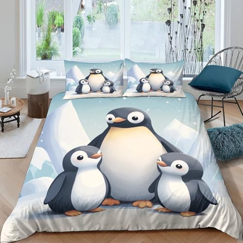 Housse de couette 260x220 famille pingouin drap microfibre durable