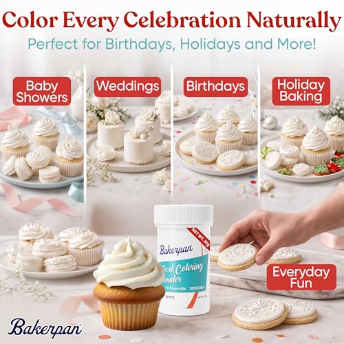 Image of Bakerpan Bright White Food Coloring Powder for Baking - 30g Oil Based, Artificial Dye-Free, Kosher & Gluten Free, For Buttercream, Chocolate, Candy, Icing & Cakes