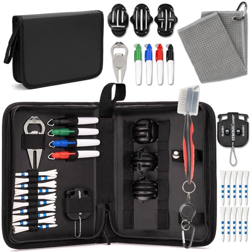 Glamgen Men Golf Accessories Set & Carrying Case Includes Golf Ball Pens Score Counter Ball Markers Towel Tees Club Brush Ideal Golf Gifts for Men Dad Tournament Prizes & Beginners