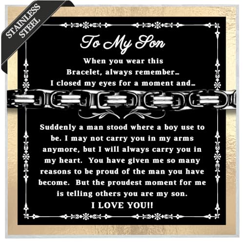 Printed Art Therapy To My Son Bracelet From Mom, Dad, Forever Linked Bracelet, Graduation Gift For Son, Adult Men Gift Ideas for Wedding, Birthday, Christmas, Father's Day (Design 2 - Silver/Black)