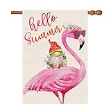 pinata Flamingo Summer Garden Flag 28 X 40 Double Sided, Large Gnome Summer House Flag, Burlap...